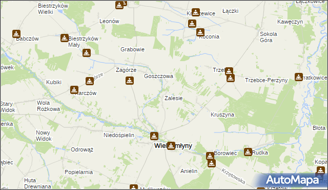 mapa Zalesie gmina Wielgomłyny, Zalesie gmina Wielgomłyny na mapie Targeo