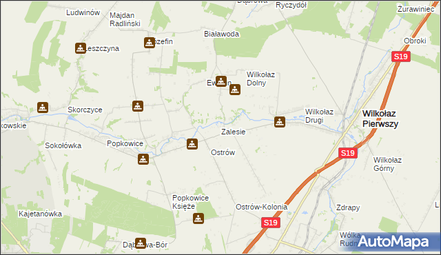 mapa Zalesie gmina Wilkołaz, Zalesie gmina Wilkołaz na mapie Targeo