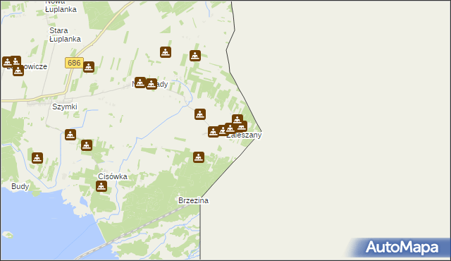 mapa Zaleszany gmina Michałowo, Zaleszany gmina Michałowo na mapie Targeo