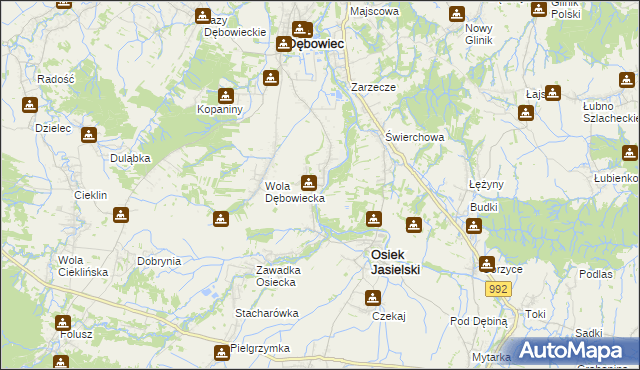 mapa Załęże gmina Osiek Jasielski, Załęże gmina Osiek Jasielski na mapie Targeo