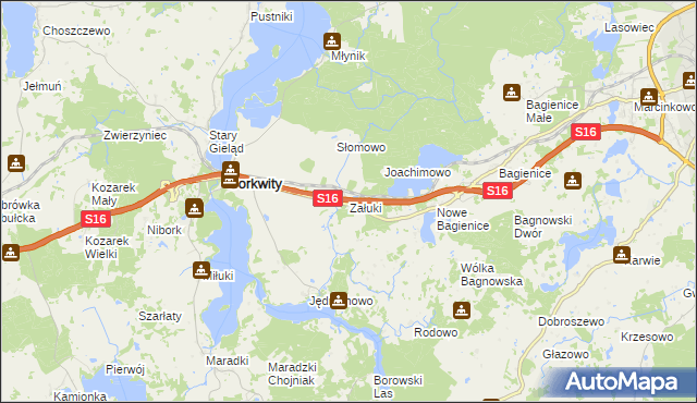 mapa Załuki gmina Sorkwity, Załuki gmina Sorkwity na mapie Targeo