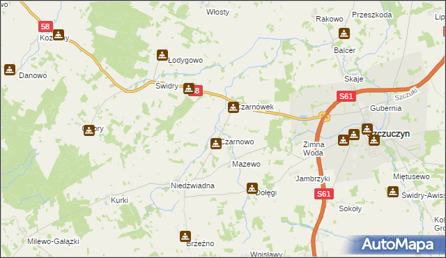 mapa Załuski gmina Szczuczyn, Załuski gmina Szczuczyn na mapie Targeo