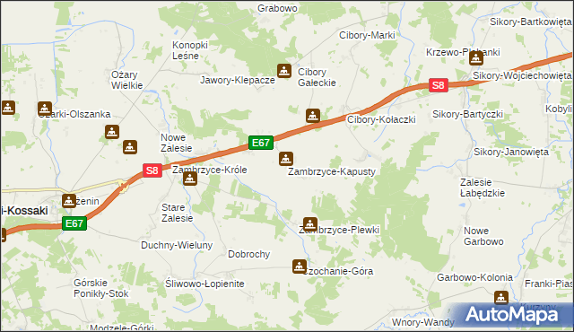 mapa Zambrzyce-Kapusty, Zambrzyce-Kapusty na mapie Targeo