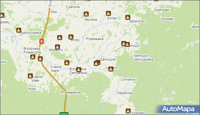 mapa Zamczysk gmina Czarna Białostocka, Zamczysk gmina Czarna Białostocka na mapie Targeo