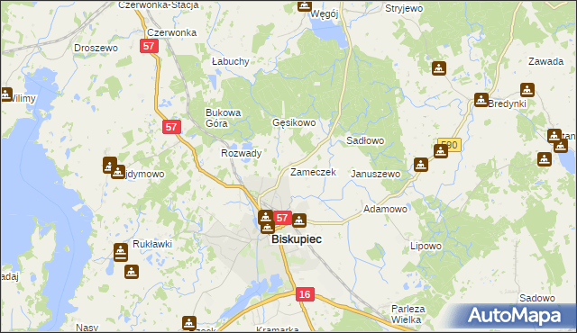 mapa Zameczek gmina Biskupiec, Zameczek gmina Biskupiec na mapie Targeo