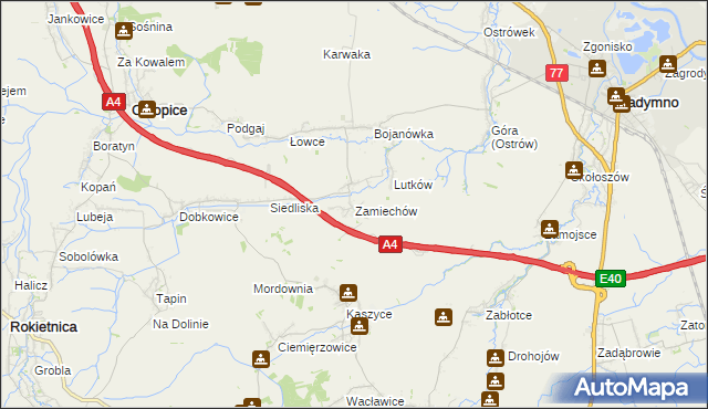 mapa Zamiechów, Zamiechów na mapie Targeo