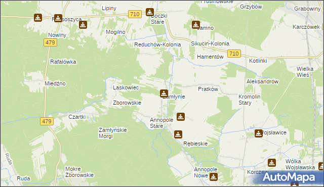 mapa Zamłynie gmina Zduńska Wola, Zamłynie gmina Zduńska Wola na mapie Targeo