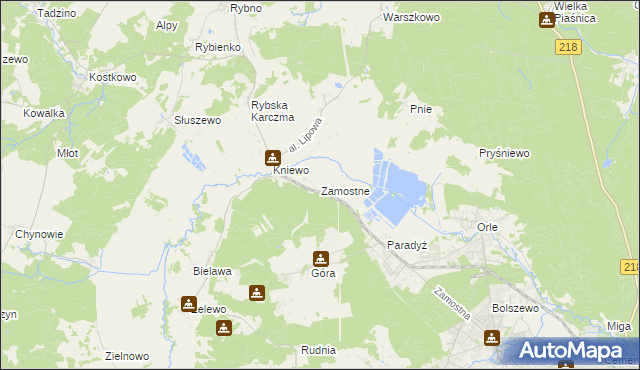 mapa Zamostne gmina Wejherowo, Zamostne gmina Wejherowo na mapie Targeo