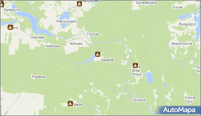 mapa Zapadłe gmina Koczała, Zapadłe gmina Koczała na mapie Targeo