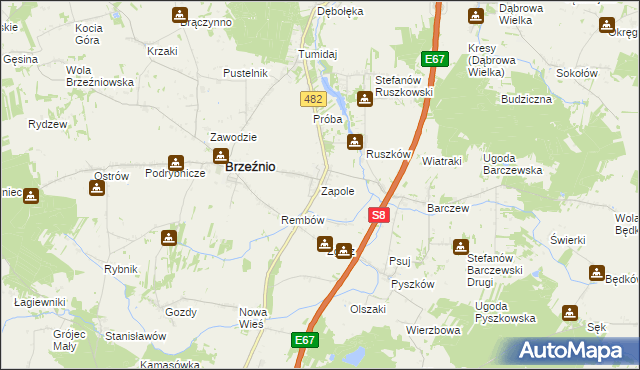 mapa Zapole gmina Brzeźnio, Zapole gmina Brzeźnio na mapie Targeo