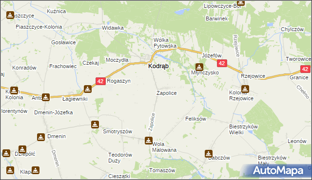 mapa Zapolice gmina Kodrąb, Zapolice gmina Kodrąb na mapie Targeo