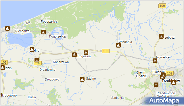 mapa Zapolice gmina Trzebiatów, Zapolice gmina Trzebiatów na mapie Targeo