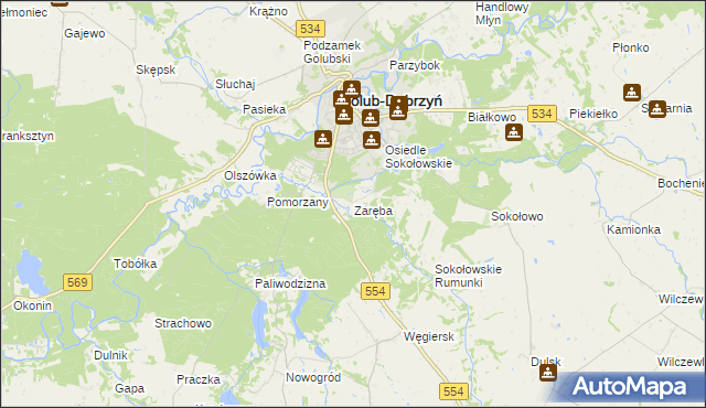 mapa Zaręba gmina Golub-Dobrzyń, Zaręba gmina Golub-Dobrzyń na mapie Targeo