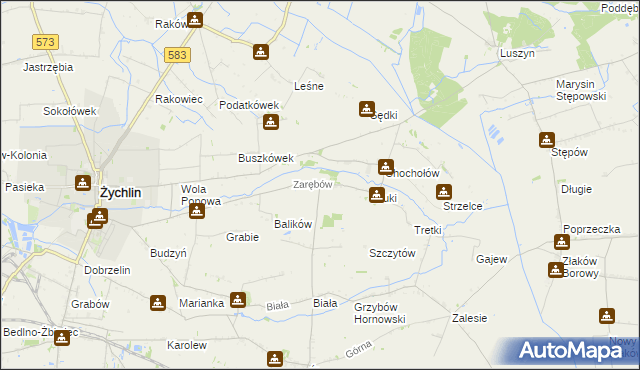 mapa Zarębów gmina Żychlin, Zarębów gmina Żychlin na mapie Targeo