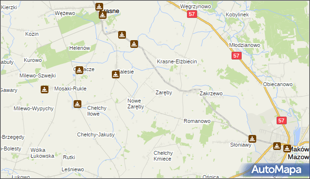 mapa Zaręby gmina Karniewo, Zaręby gmina Karniewo na mapie Targeo