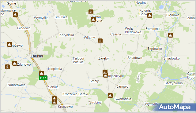 mapa Zaręby gmina Zakroczym, Zaręby gmina Zakroczym na mapie Targeo