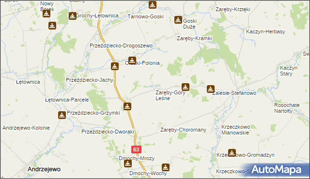 mapa Zaręby-Góry Leśne, Zaręby-Góry Leśne na mapie Targeo