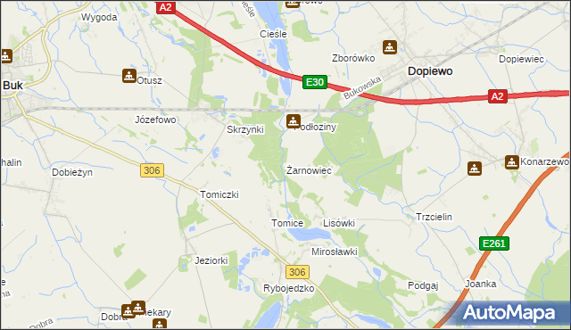 mapa Żarnowiec gmina Dopiewo, Żarnowiec gmina Dopiewo na mapie Targeo