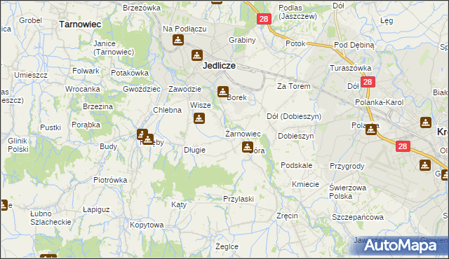 mapa Żarnowiec gmina Jedlicze, Żarnowiec gmina Jedlicze na mapie Targeo