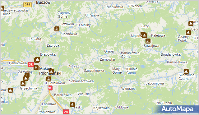 mapa Żarnówka gmina Maków Podhalański, Żarnówka gmina Maków Podhalański na mapie Targeo