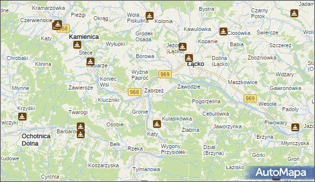 mapa Zarzecze gmina Łącko, Zarzecze gmina Łącko na mapie Targeo