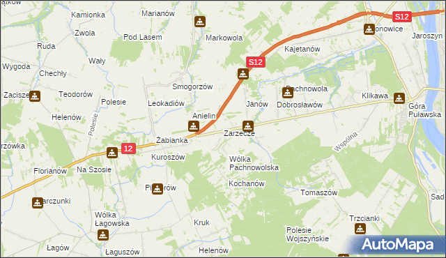 mapa Zarzecze gmina Puławy, Zarzecze gmina Puławy na mapie Targeo