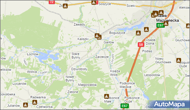 mapa Zarzecze gmina Rawa Mazowiecka, Zarzecze gmina Rawa Mazowiecka na mapie Targeo