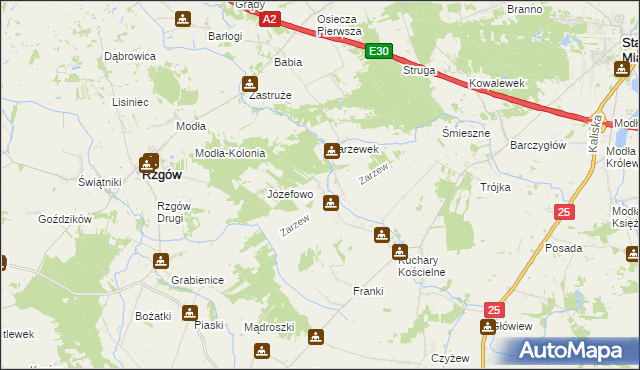 mapa Zarzew gmina Rzgów, Zarzew gmina Rzgów na mapie Targeo