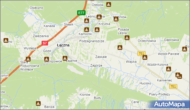 mapa Zaskale gmina Łączna, Zaskale gmina Łączna na mapie Targeo