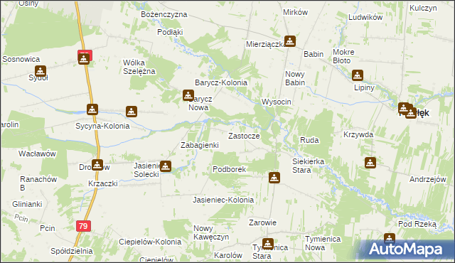 mapa Zastocze gmina Zwoleń, Zastocze gmina Zwoleń na mapie Targeo