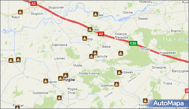 mapa Zastruże gmina Rzgów, Zastruże gmina Rzgów na mapie Targeo