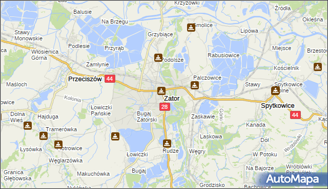 mapa Zator powiat oświęcimski, Zator powiat oświęcimski na mapie Targeo