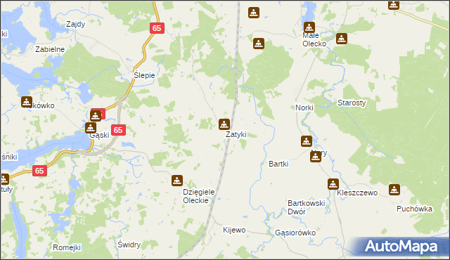 mapa Zatyki gmina Olecko, Zatyki gmina Olecko na mapie Targeo