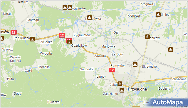 mapa Zawada gmina Przysucha, Zawada gmina Przysucha na mapie Targeo