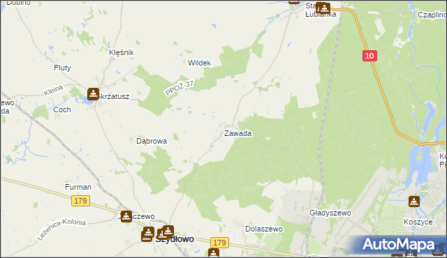 mapa Zawada gmina Szydłowo, Zawada gmina Szydłowo na mapie Targeo