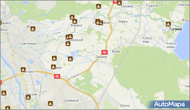 mapa Zawada gmina Turawa, Zawada gmina Turawa na mapie Targeo