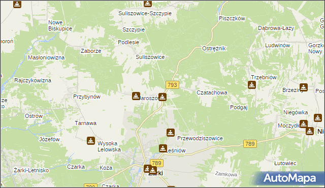mapa Zawada gmina Żarki, Zawada gmina Żarki na mapie Targeo