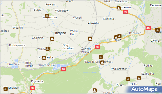 mapa Zawada Pilicka, Zawada Pilicka na mapie Targeo