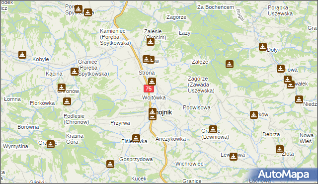 mapa Zawada Uszewska, Zawada Uszewska na mapie Targeo