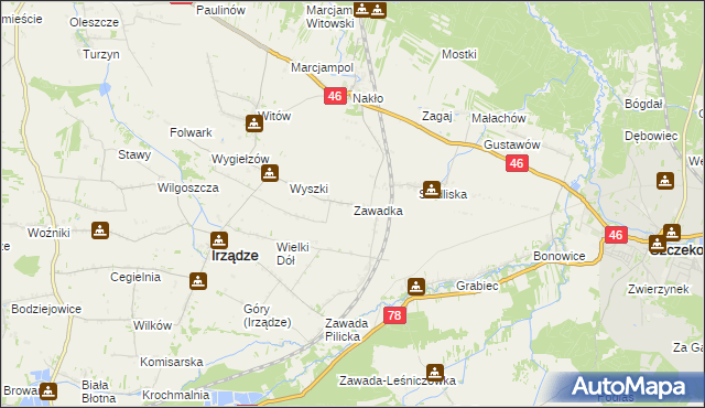 mapa Zawadka gmina Irządze, Zawadka gmina Irządze na mapie Targeo