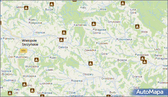 mapa Zawadka gmina Strzyżów, Zawadka gmina Strzyżów na mapie Targeo