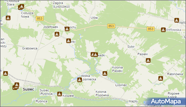 mapa Zawadki gmina Susiec, Zawadki gmina Susiec na mapie Targeo