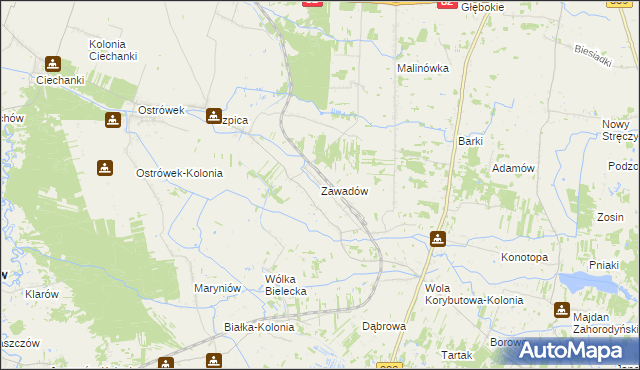 mapa Zawadów gmina Puchaczów, Zawadów gmina Puchaczów na mapie Targeo