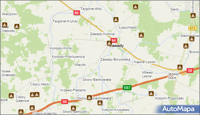 mapa Zawady-Borysówka, Zawady-Borysówka na mapie Targeo