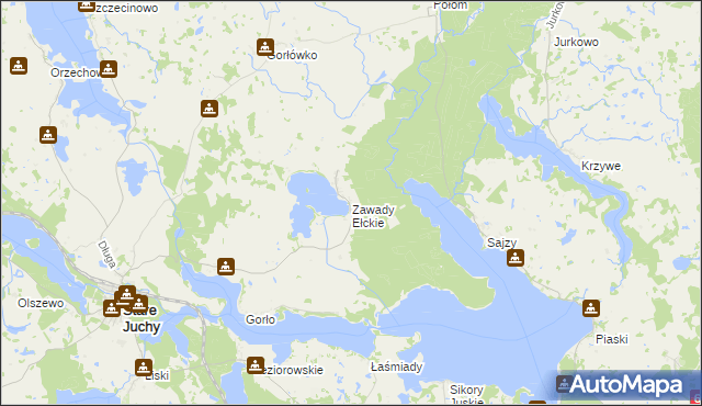 mapa Zawady Ełckie, Zawady Ełckie na mapie Targeo