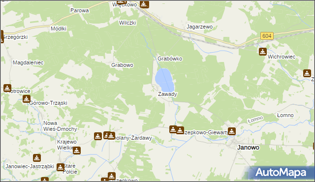 mapa Zawady gmina Janowo, Zawady gmina Janowo na mapie Targeo