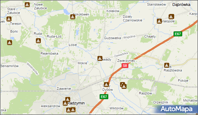 mapa Zawady gmina Radzymin, Zawady gmina Radzymin na mapie Targeo