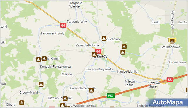 mapa Zawady powiat białostocki, Zawady powiat białostocki na mapie Targeo