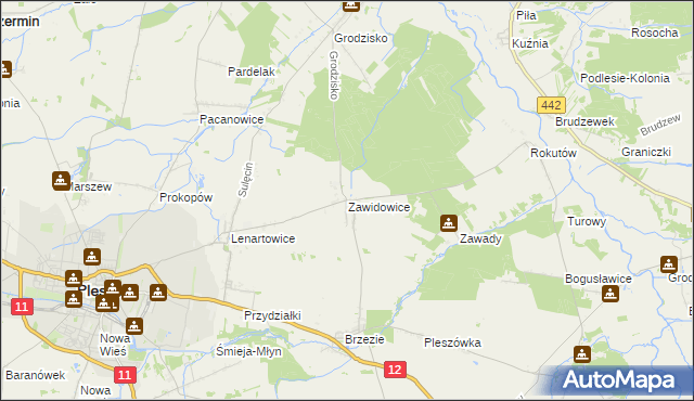 mapa Zawidowice gmina Pleszew, Zawidowice gmina Pleszew na mapie Targeo