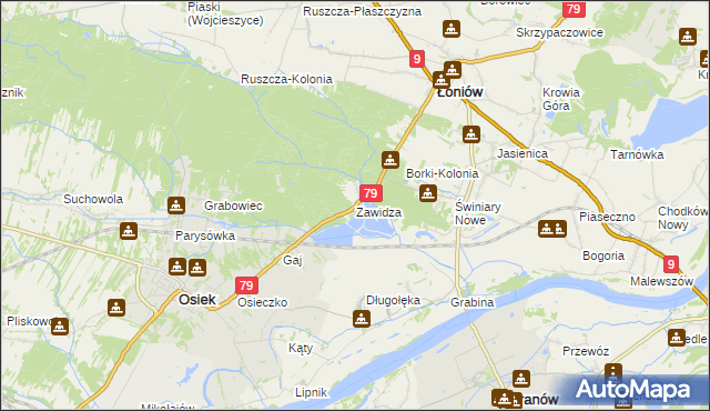 mapa Zawidza gmina Łoniów, Zawidza gmina Łoniów na mapie Targeo